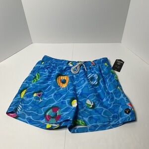 Molokai Surf Co Swim Trunks Mens M Blue Pool Float Beach Ball Print NWT